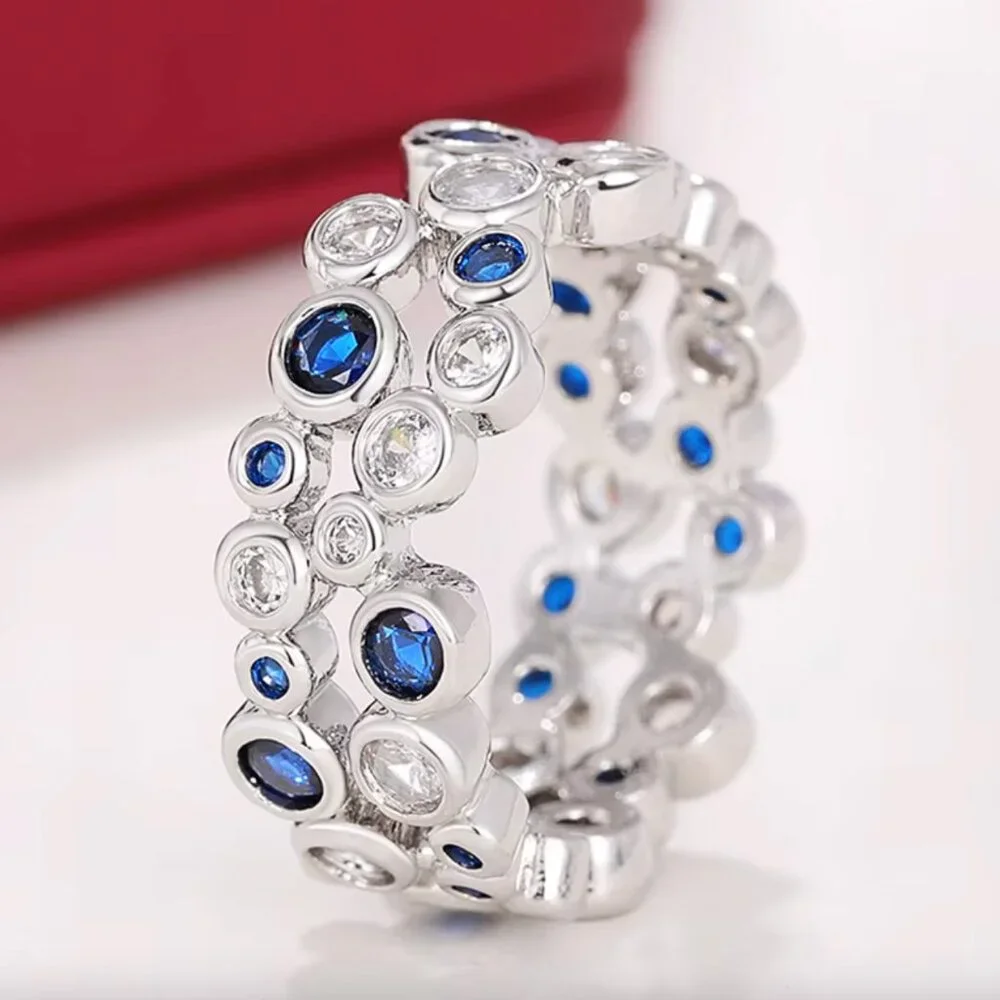 NEW 18k White Gold Sapphire Diamond Ring Band - Picture 4 of 7